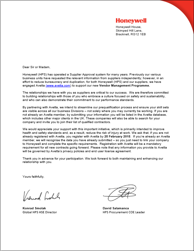 honeywell-uk-supplier-management-program